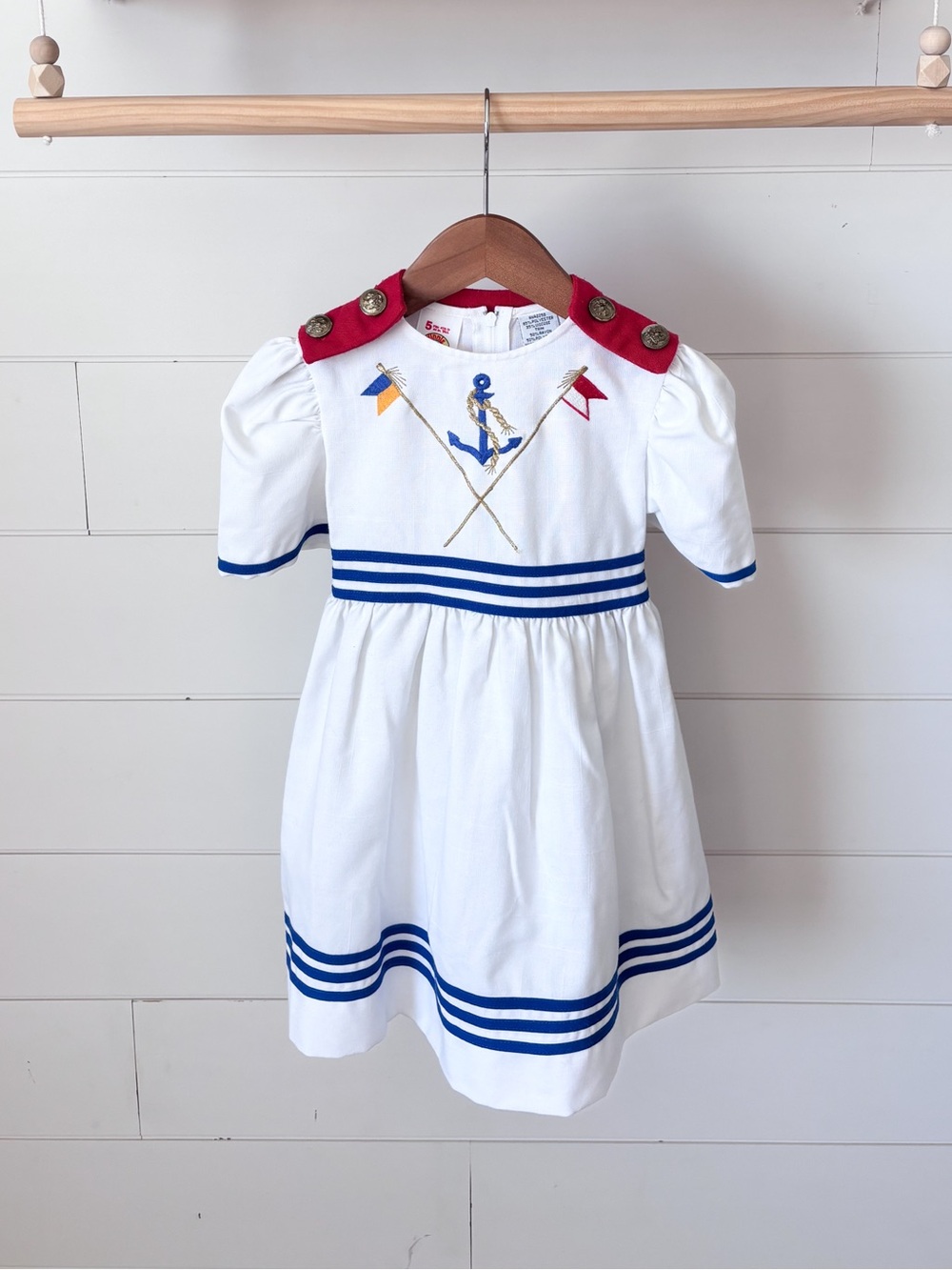 Vintage Winnie the Pooh Nautical Embroidered Sailor Dress with Red Epaulets